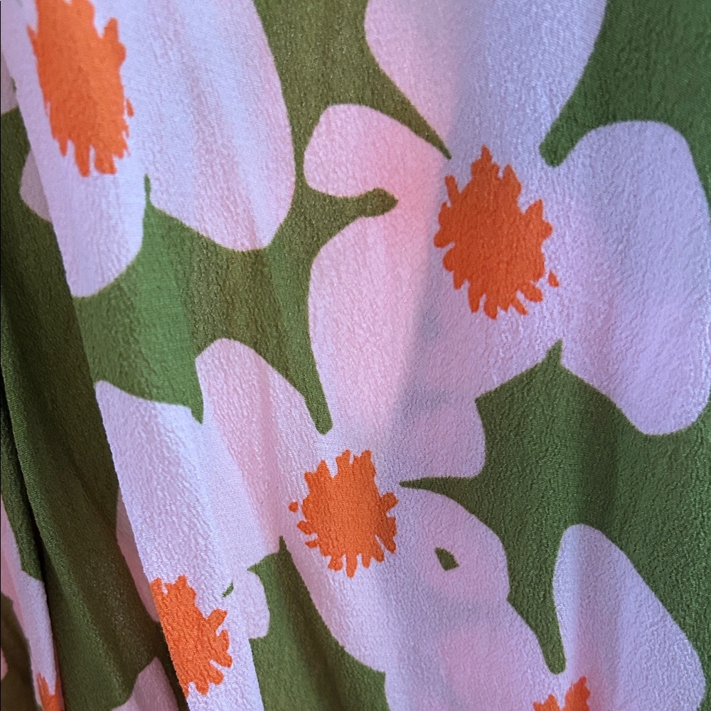 Zinnia Print or Floral Green and Pink Romper - Picture 3 of 5